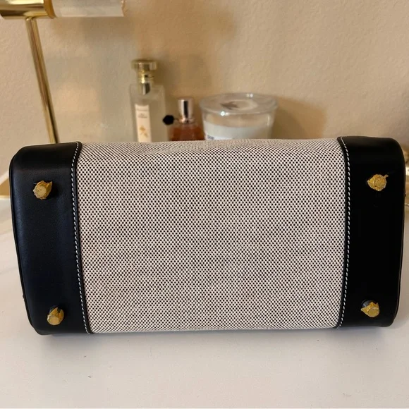 25cm Leather & Canvas Combo Black Satchel